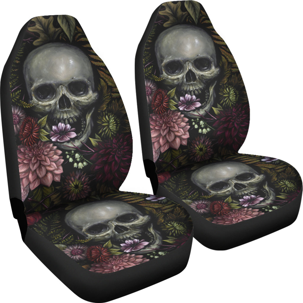 Set of 2 pcs - Skull Gothic Horror Flaming Fire Halloween skull car seat covers