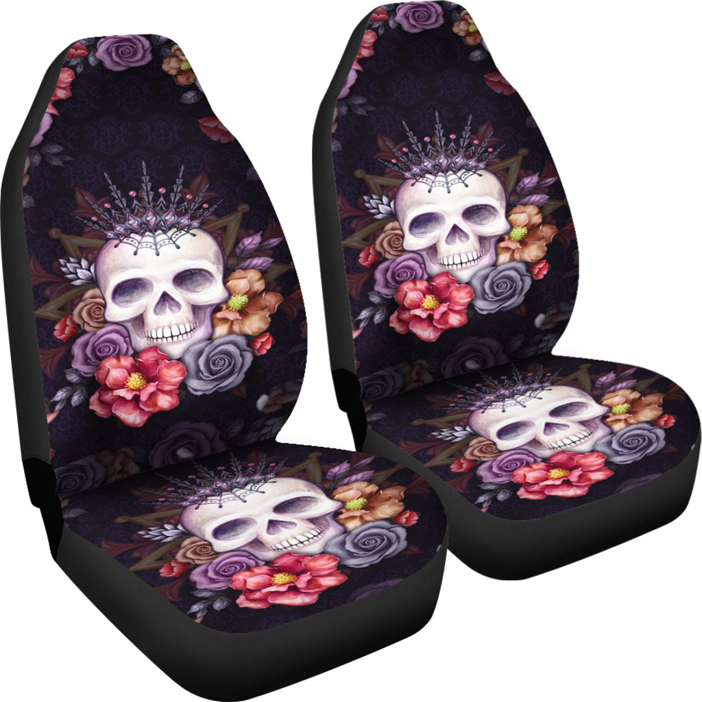 Set 2 pcs Gothic Floral skull car seat covers