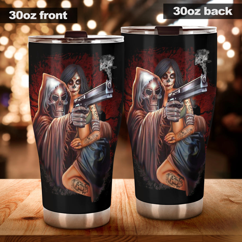 Grim reaper & girl tumbler cup mug