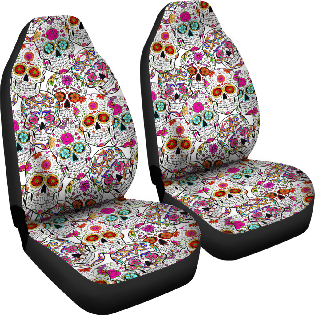 Set of 2 pcs - sugar skull day of the dead car seat covers