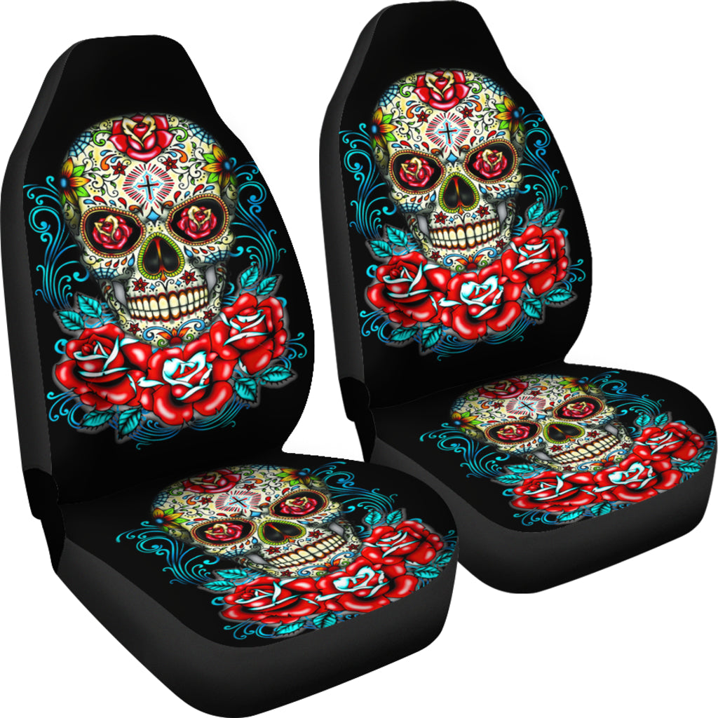 Set of 2 - Flower sugar skull seat covers