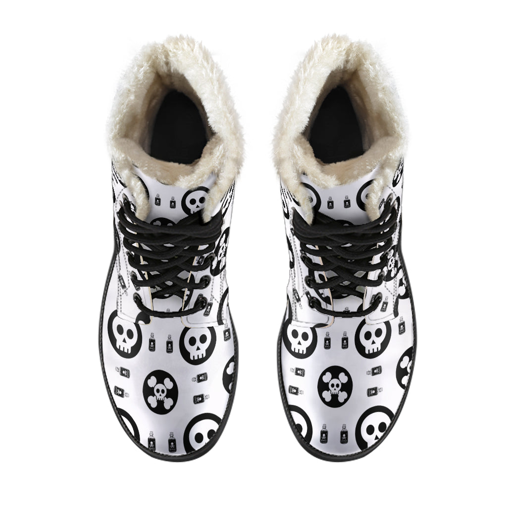 Skulls and Potion Faux Fur Leather Boots