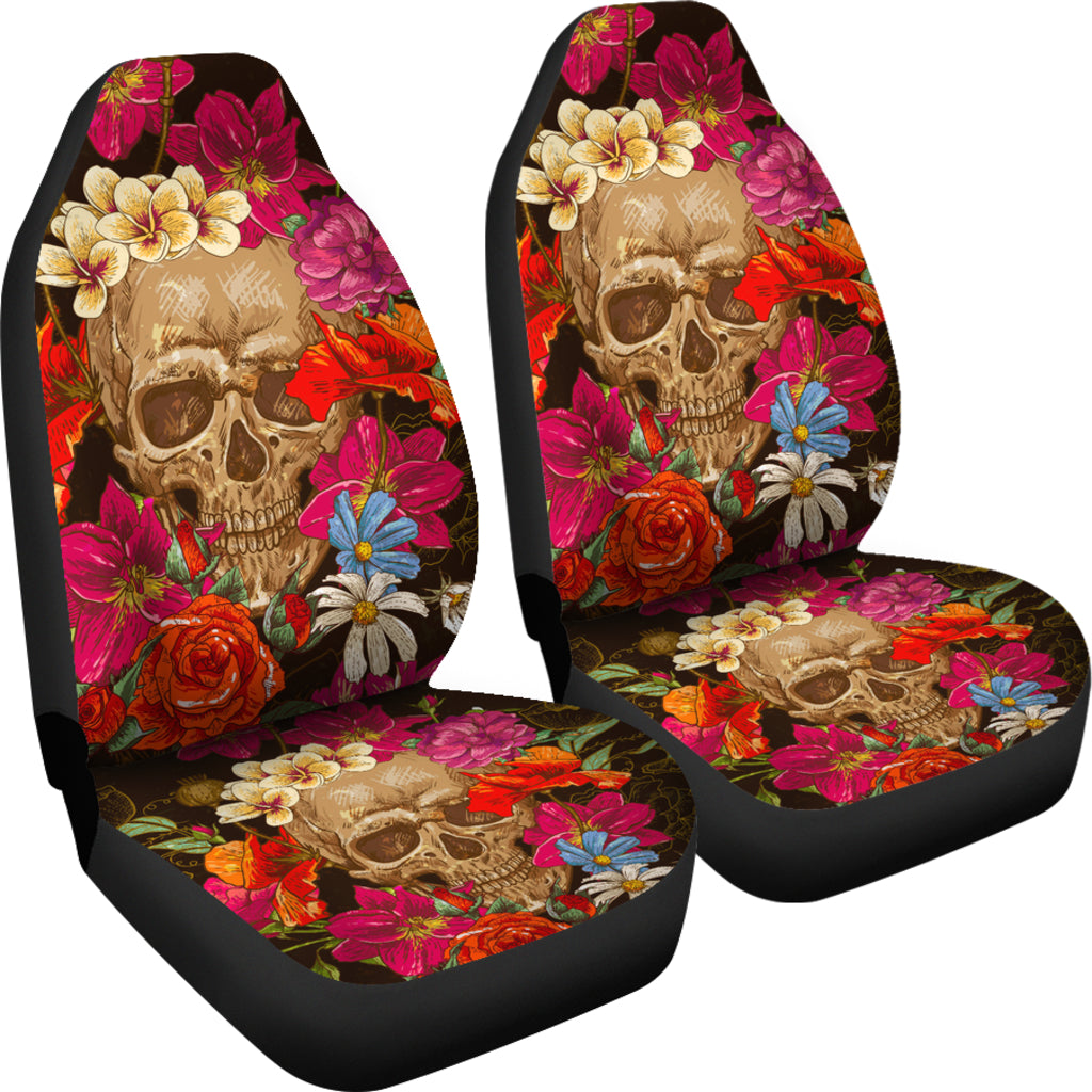 Set of 2 pcs floral skull car seat covers