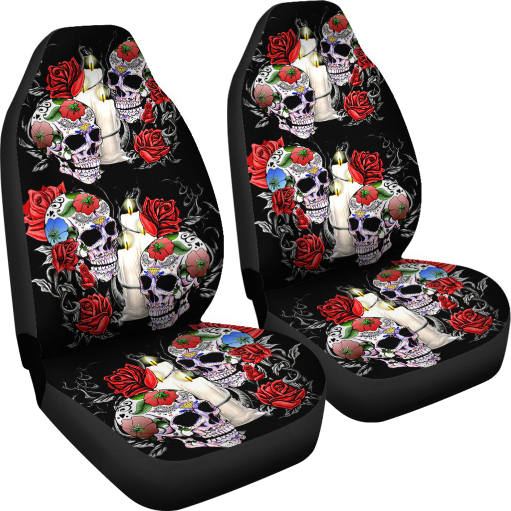 Set 2 pcs sugar skull car seat cover