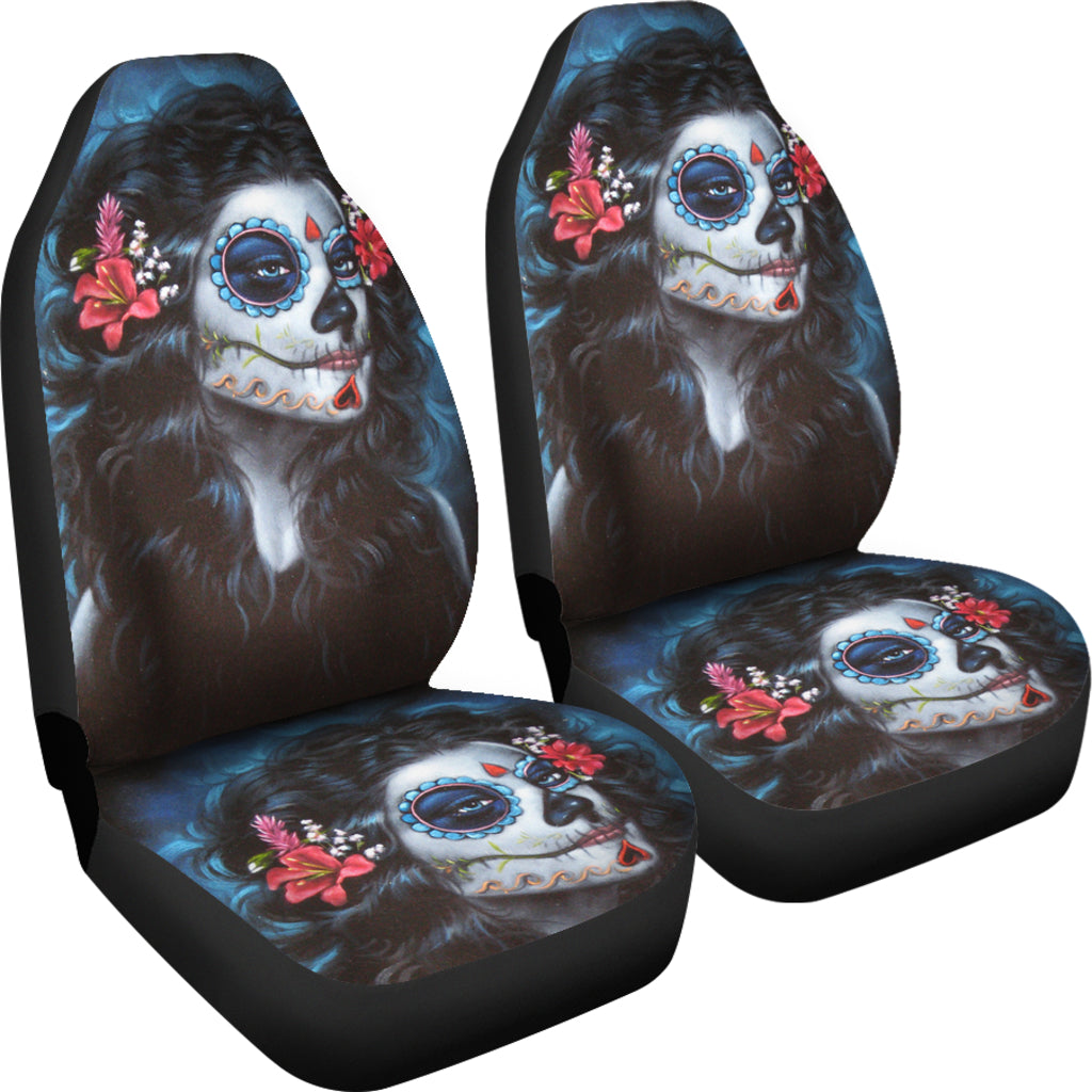 Set 2 pcs beautiful girl seat cover sugar skulls