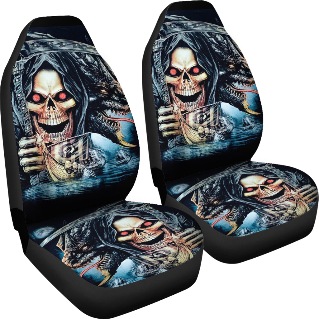 Set 2 pcs Gothic skull car seat covers