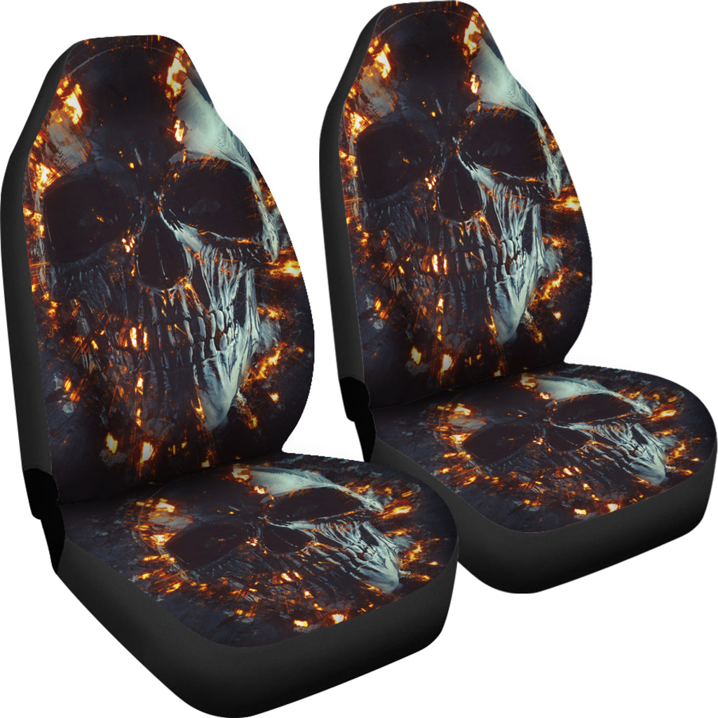 Set 2 pcs Gothic flaming skull car seat covers