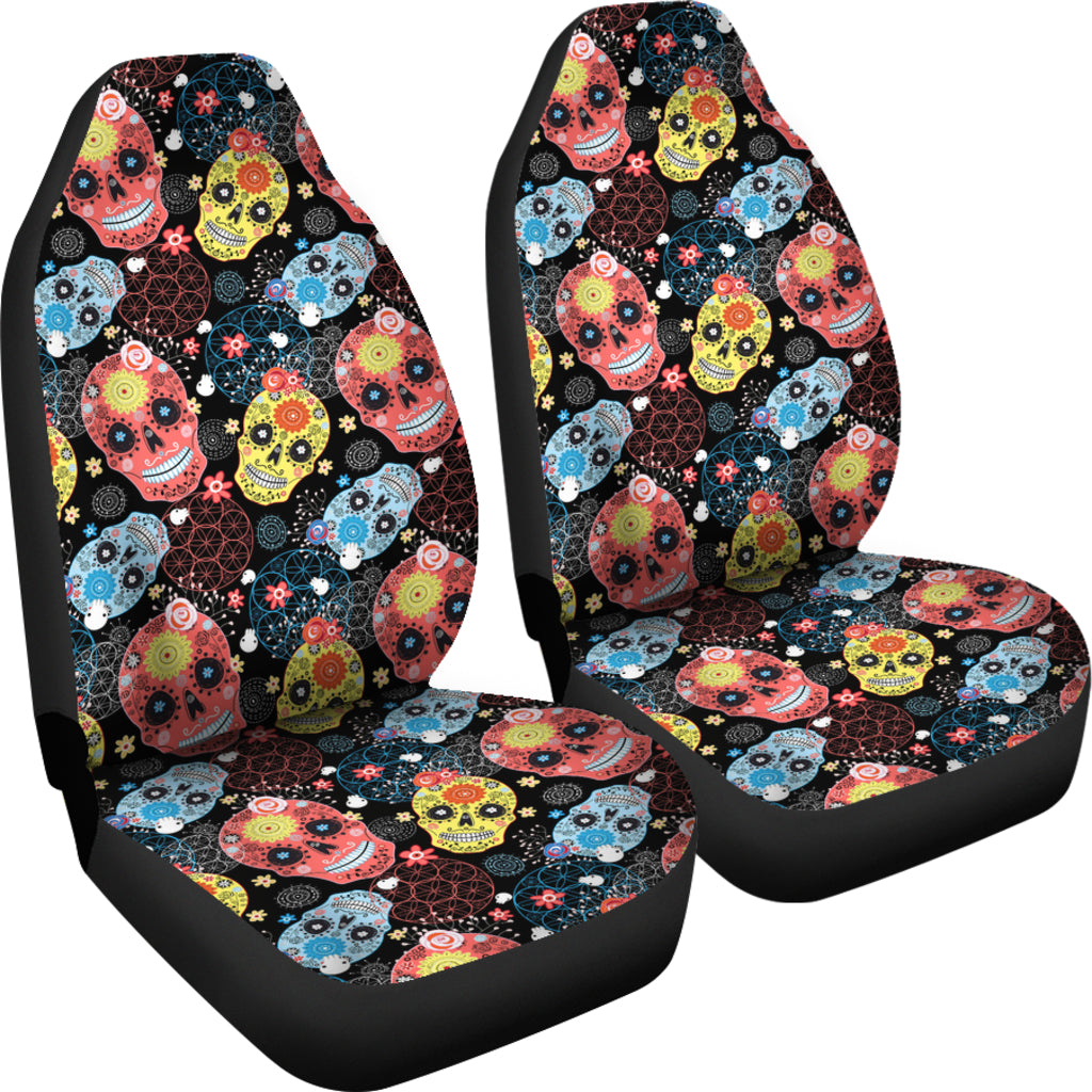 Set 2 pcs sugar skull car seat covers