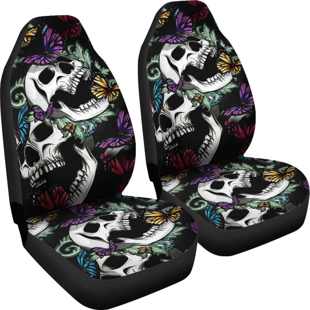 Set of 2 pcs skull girl floral car seat covers