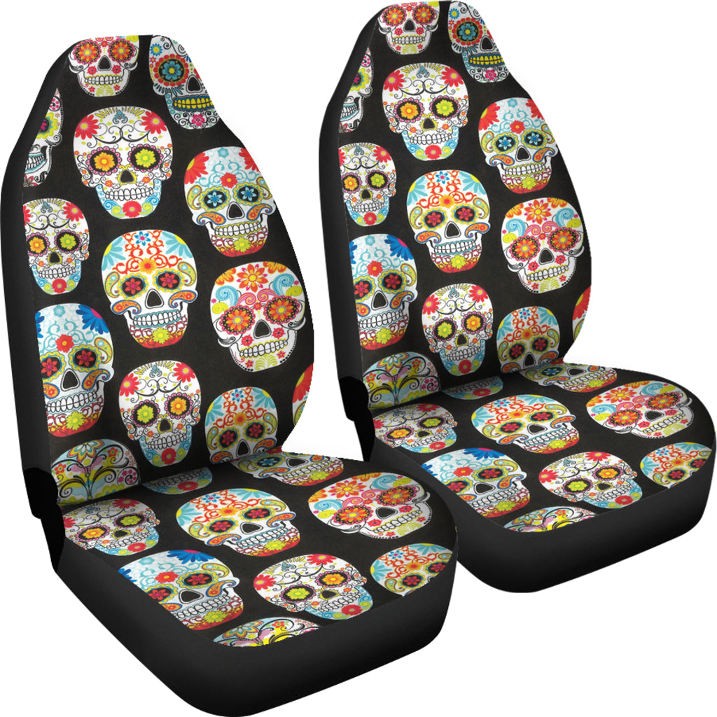 Set of 2 pcs sugar skull day of the dead car seat covers