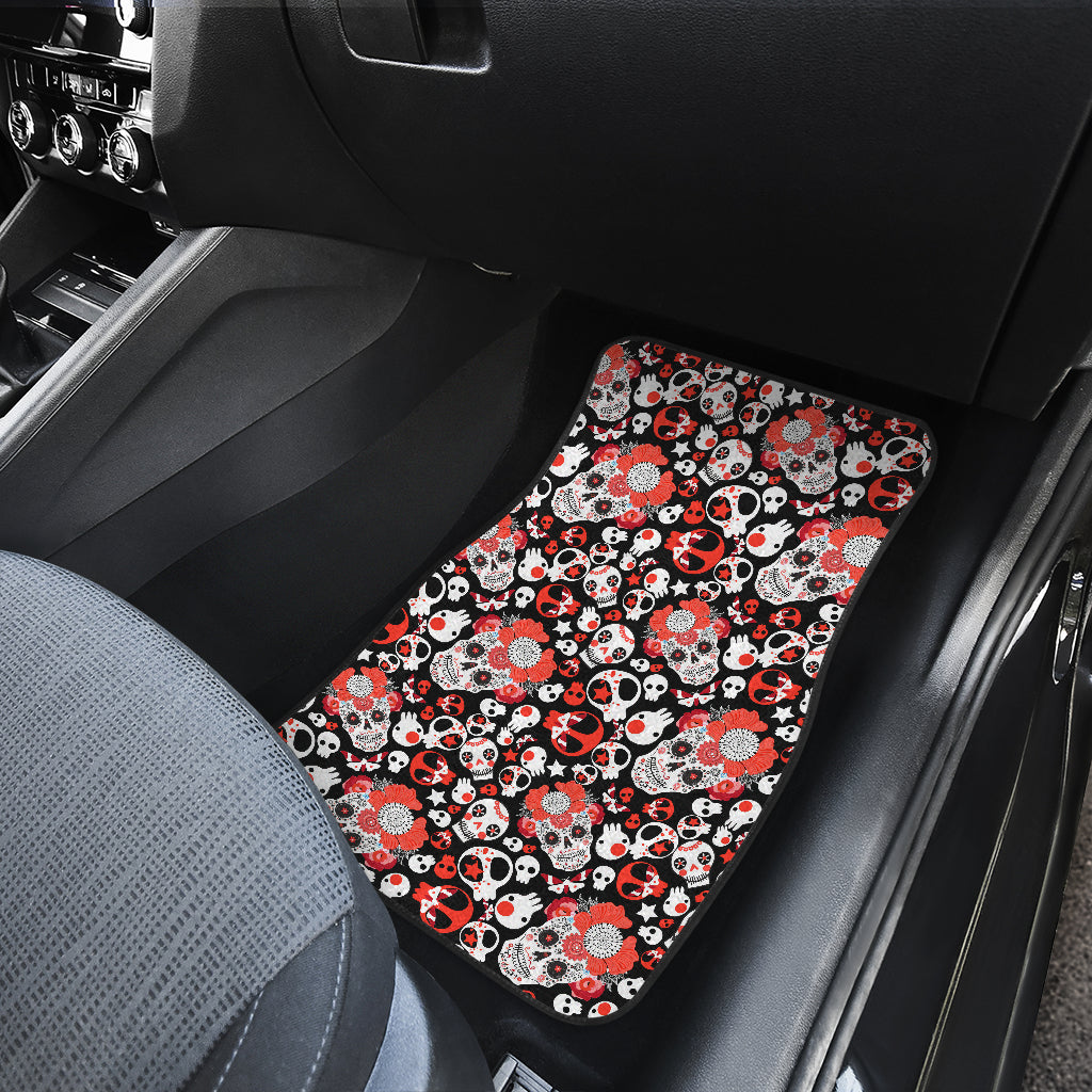 Set of 4 pcs floral day of the dead sugar skull car mats