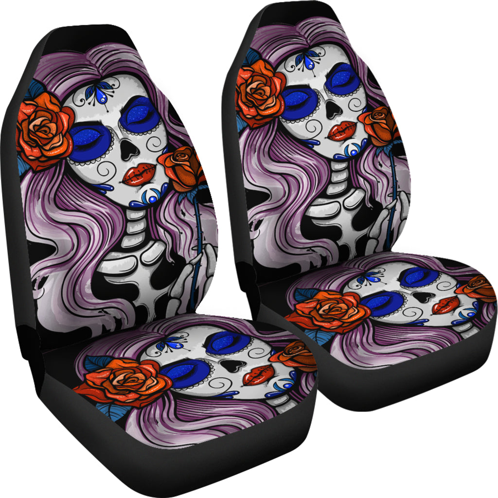 Set 2 pcs beautiful girl sugar skull car seat covers