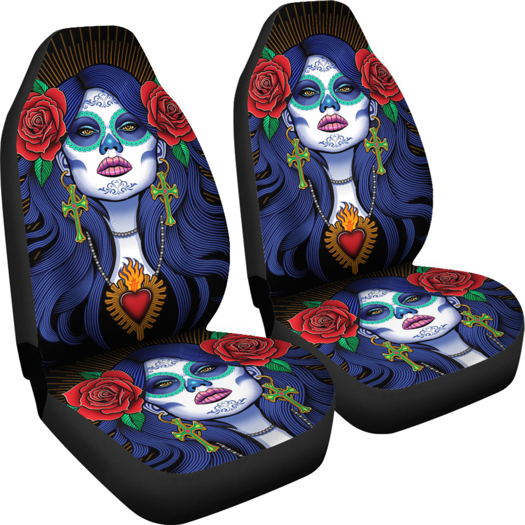 Set of 2 pcs sugar skull girl car seat covers