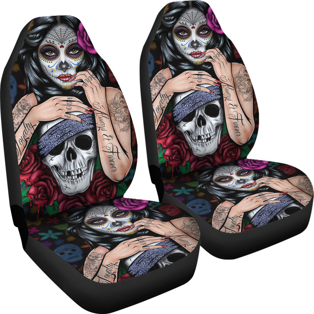 Set of 2 pcs skull girl car seat covers