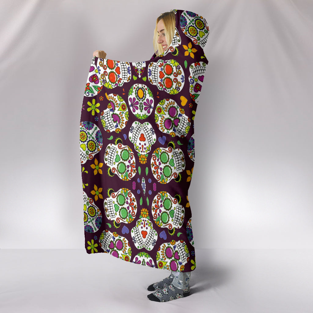 Custom Hoodie Blanket - Colorful Sugar Skulls