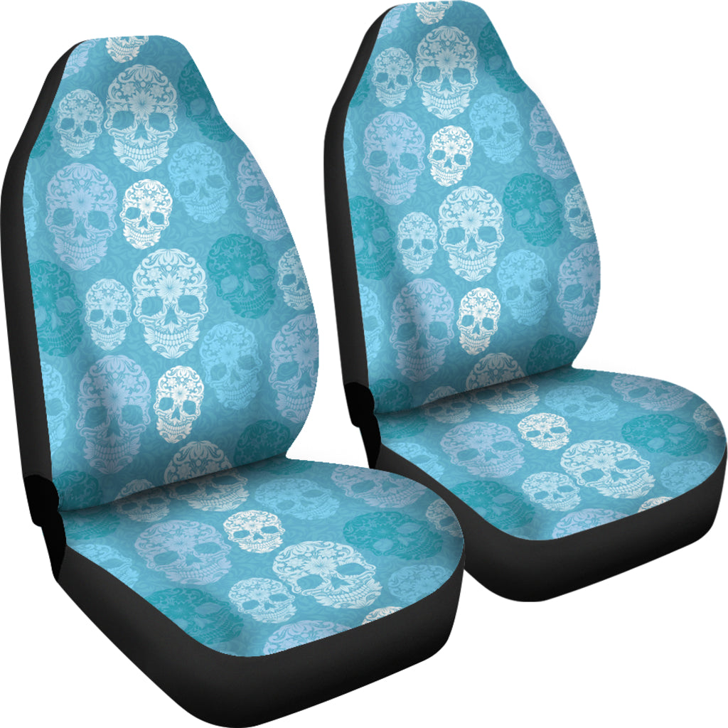 Set of 2 pcs - Skull Gothic Horror Flaming Fire Halloween skull car seat covers