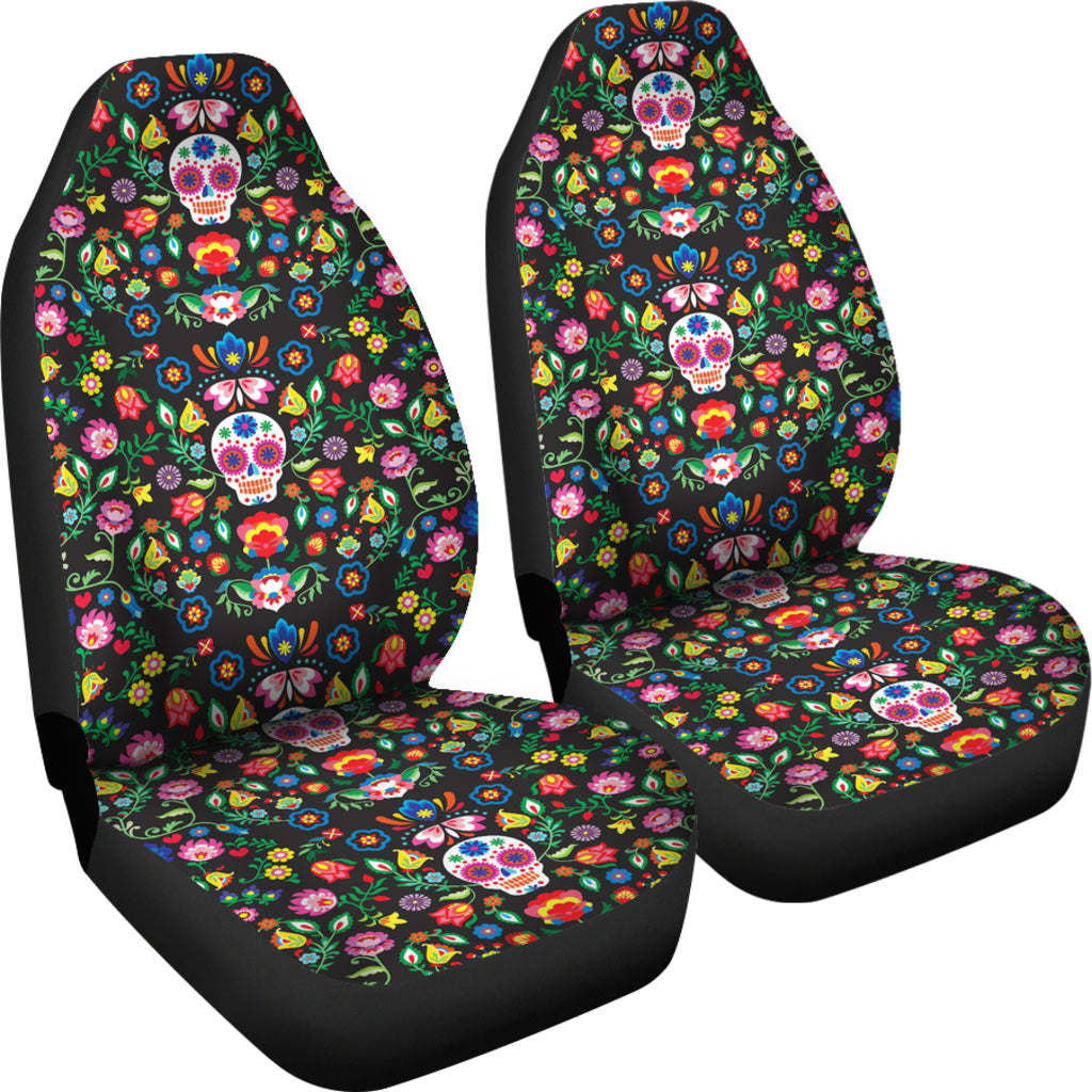 Set of 2 sugar skull mexican skull day of the dead car seat covers