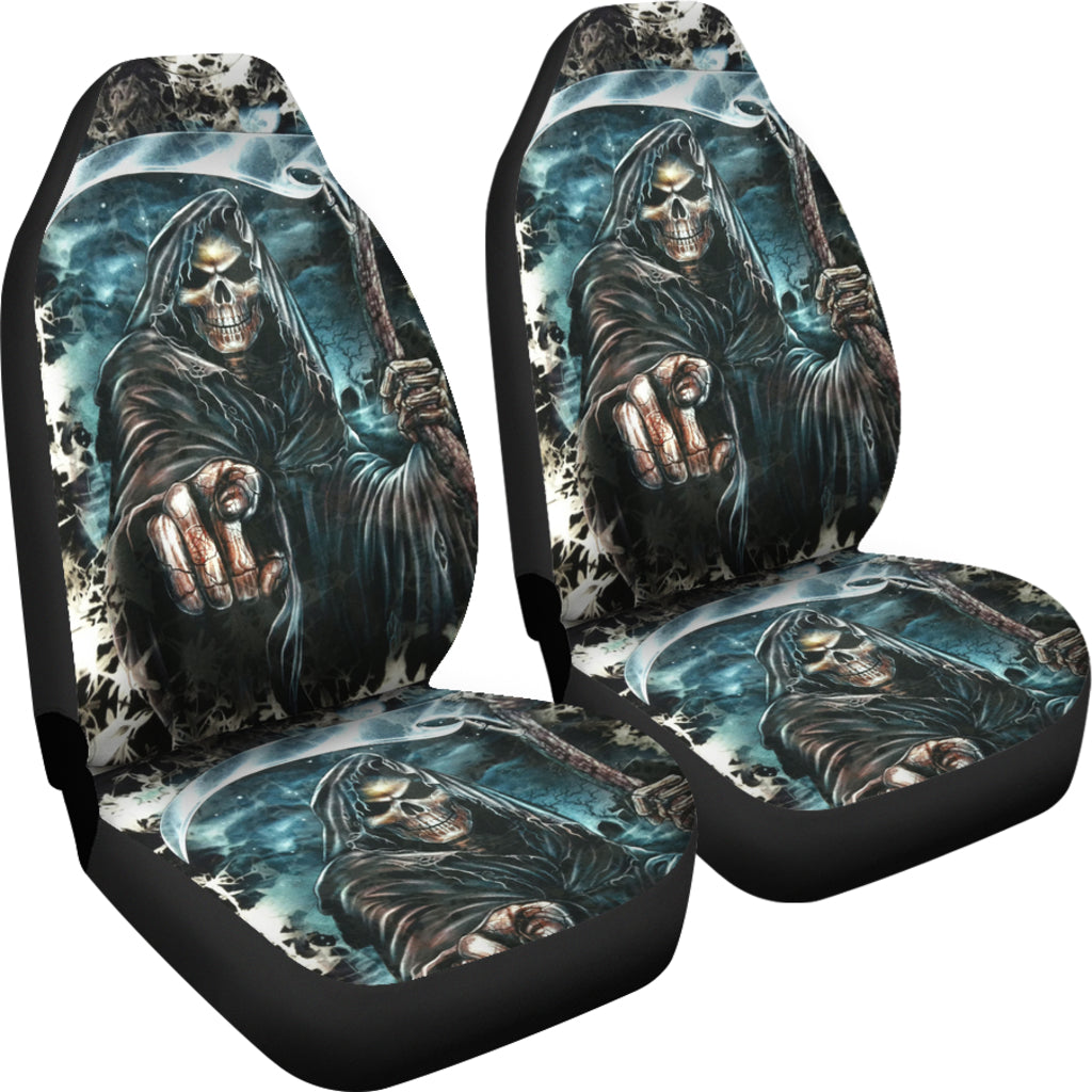 Set of 2 pcs - Grim reaper skull Gothic car seat covers