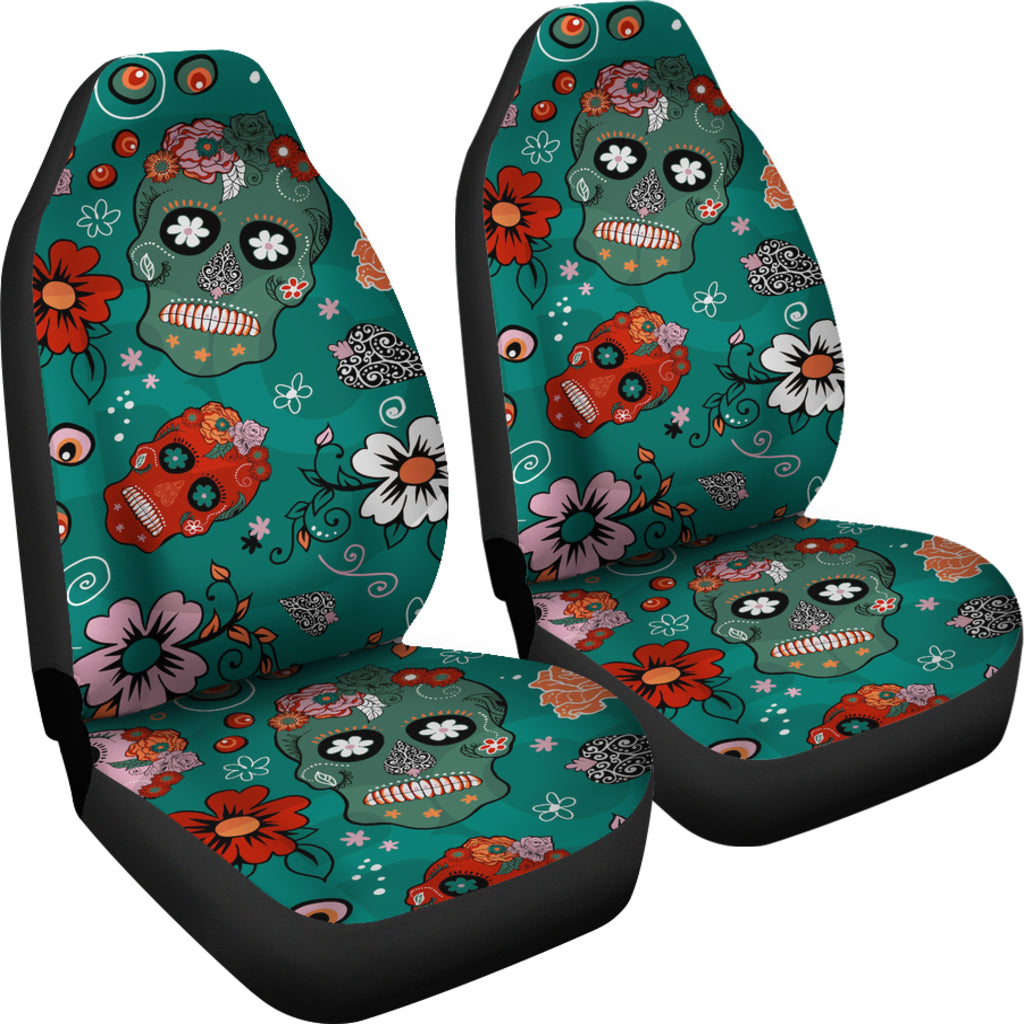 Set of 2 pcs sugar skull car seat covers