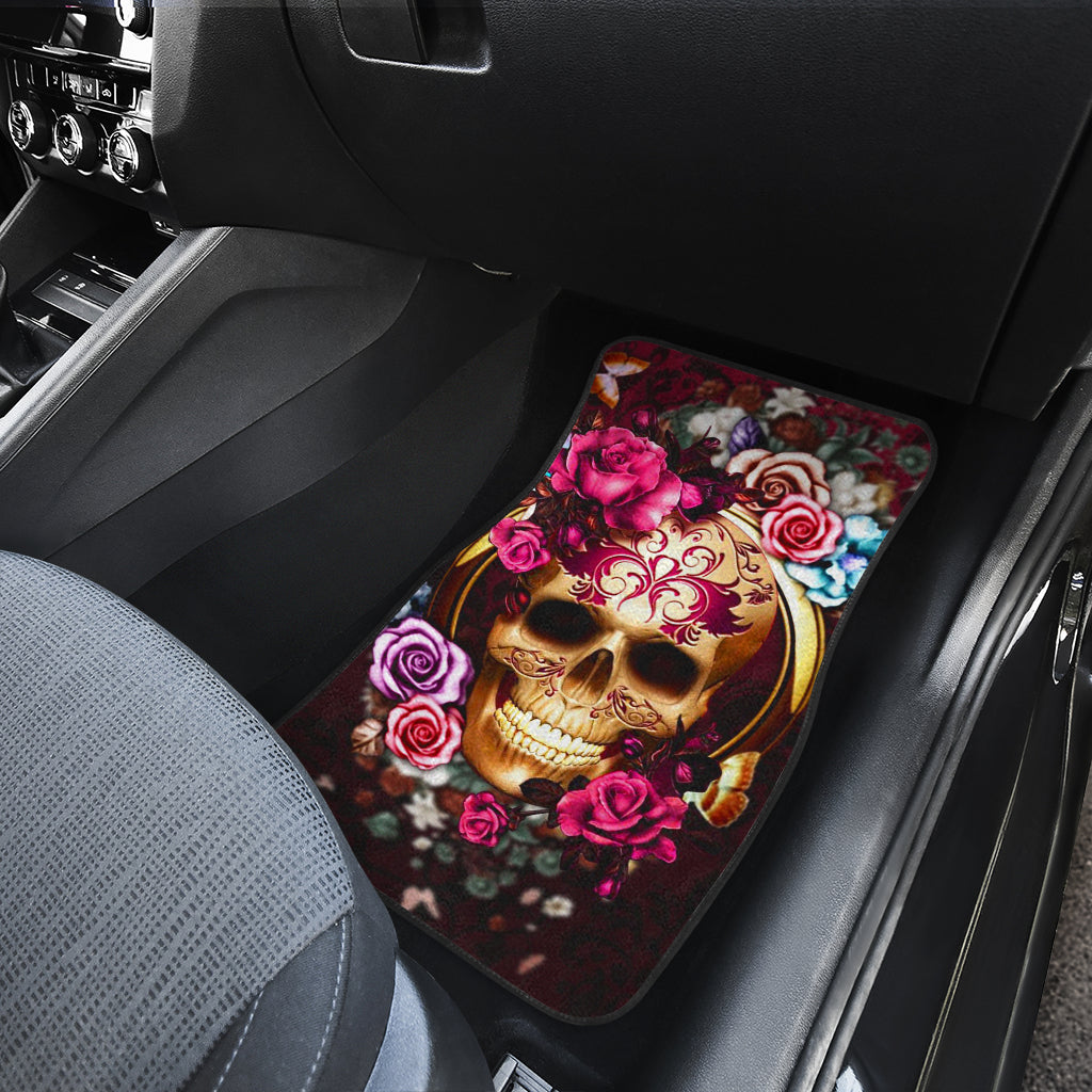 Set of 4 pcs floral skull car mats