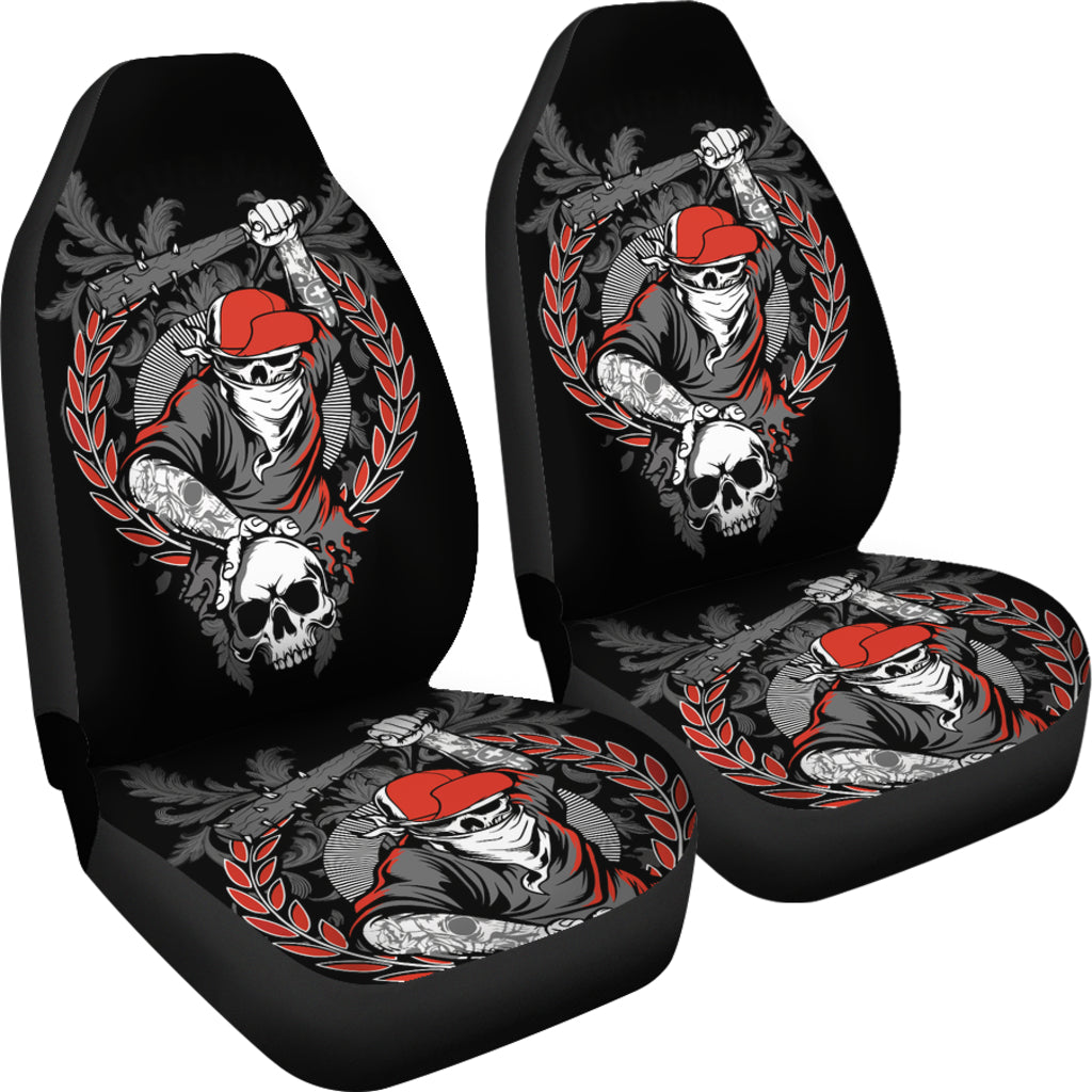 Set of 2 seat cover gothic skulls