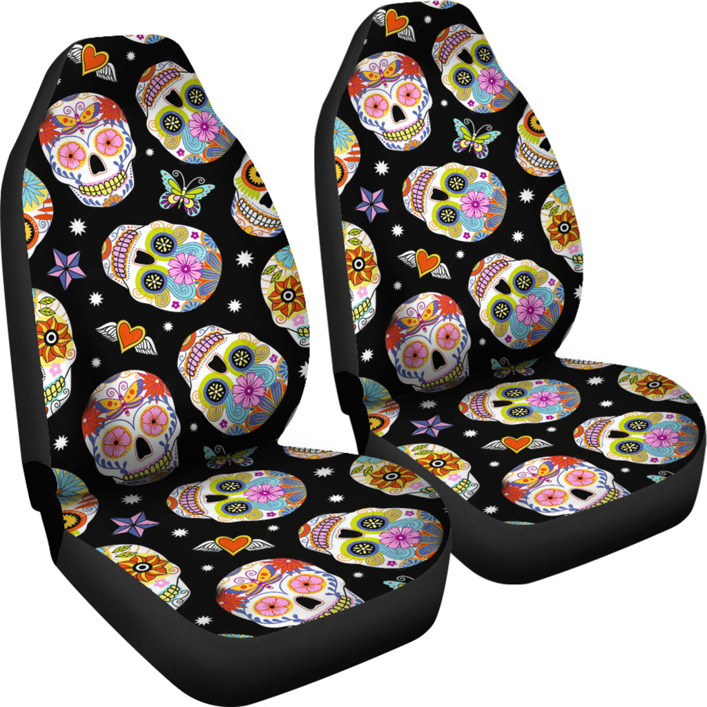 Set 2 seat cover sugar skulls