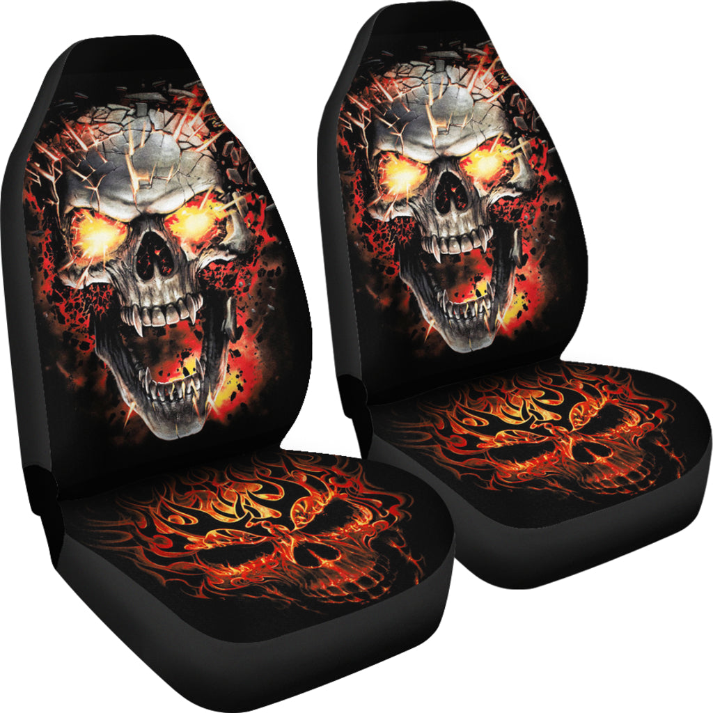 Set of 2 pcs fire skull car seat covers