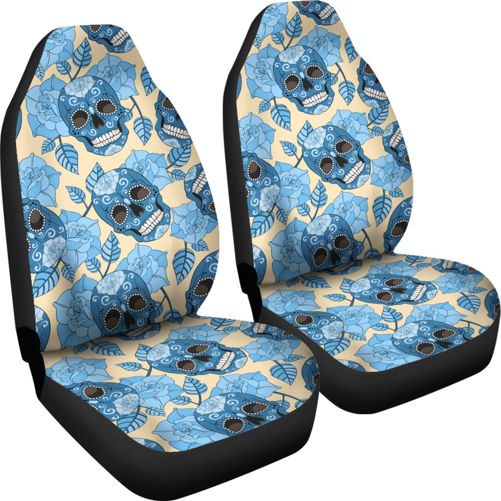 Set of 2 sugar skull car seat covers