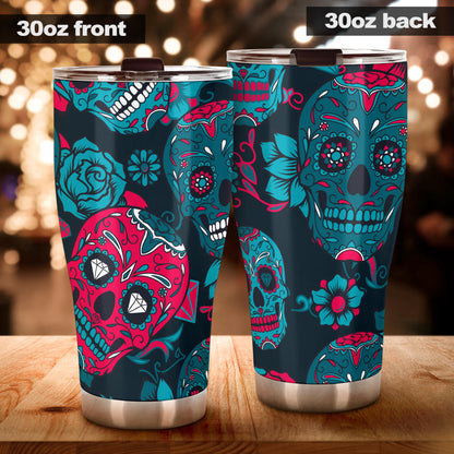 Sugar skull floral tumbler mug cup