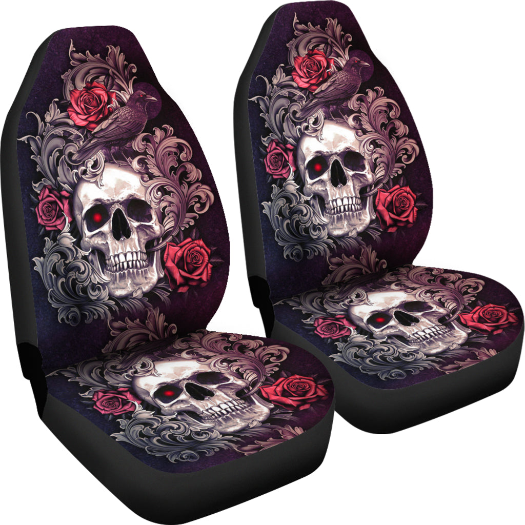 Set 2 pcs Gothic skull floral rose car seat covers