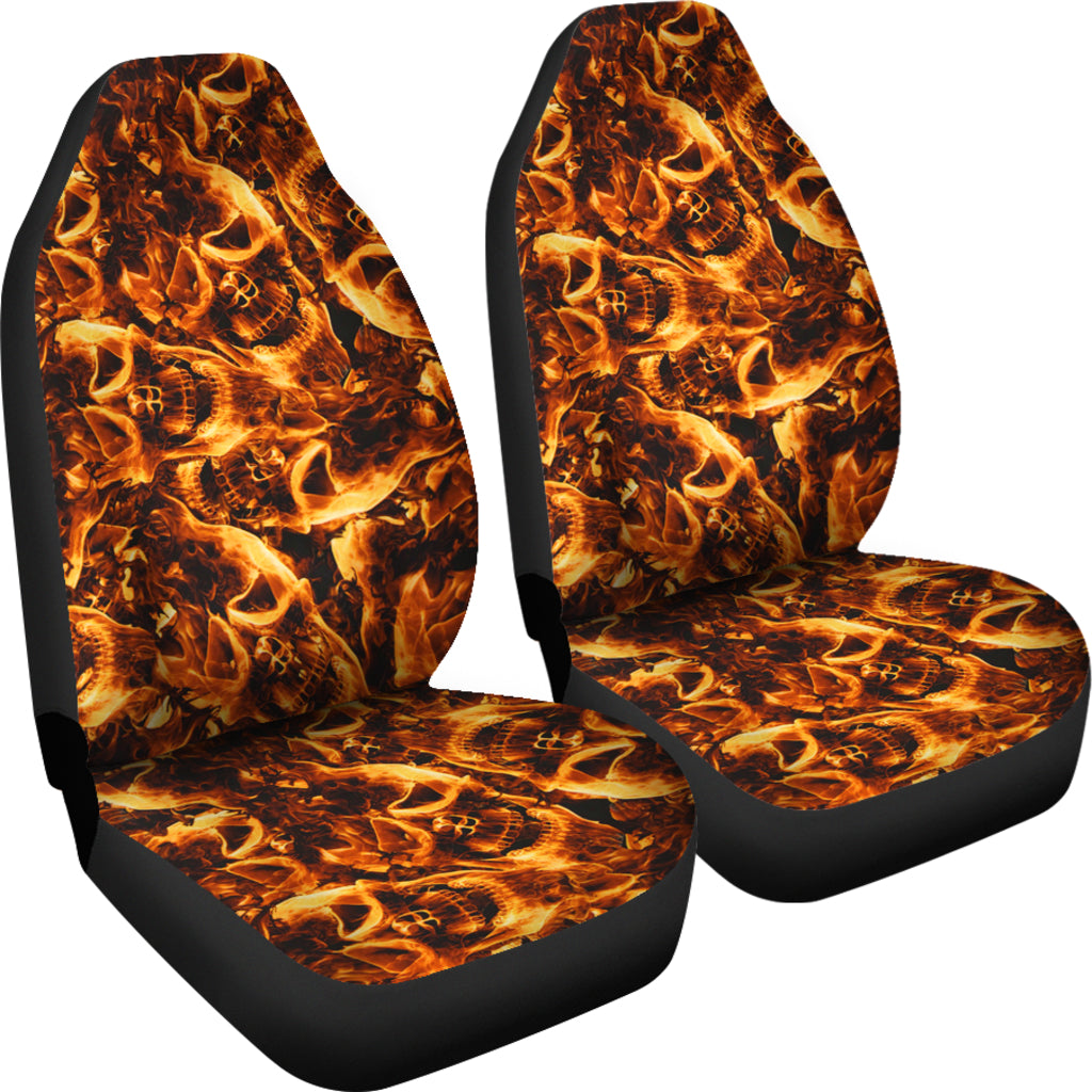 Set of 2 flaming skull car seat covers