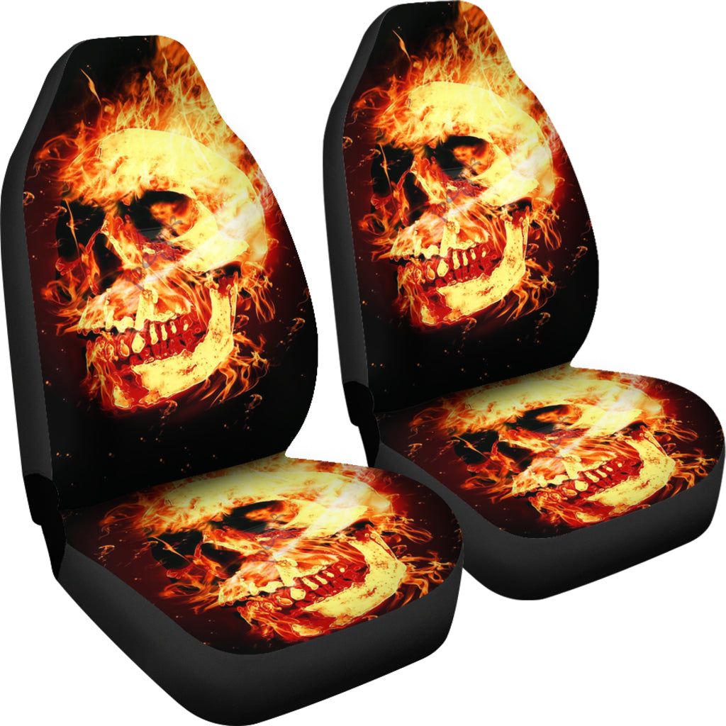 Set of 2 - Fire skulls car seat cover