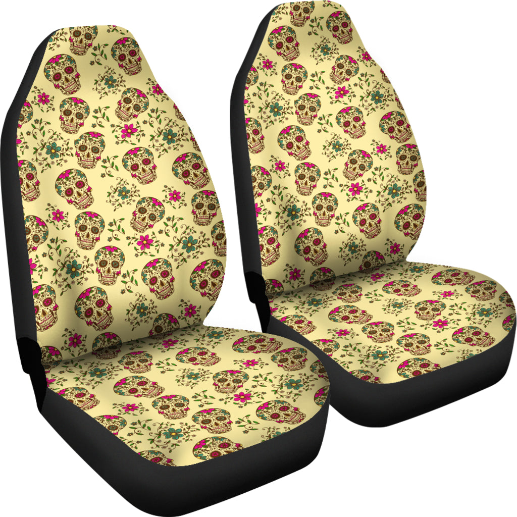 Set of 2 Day of the dead sugar skull car seat cover