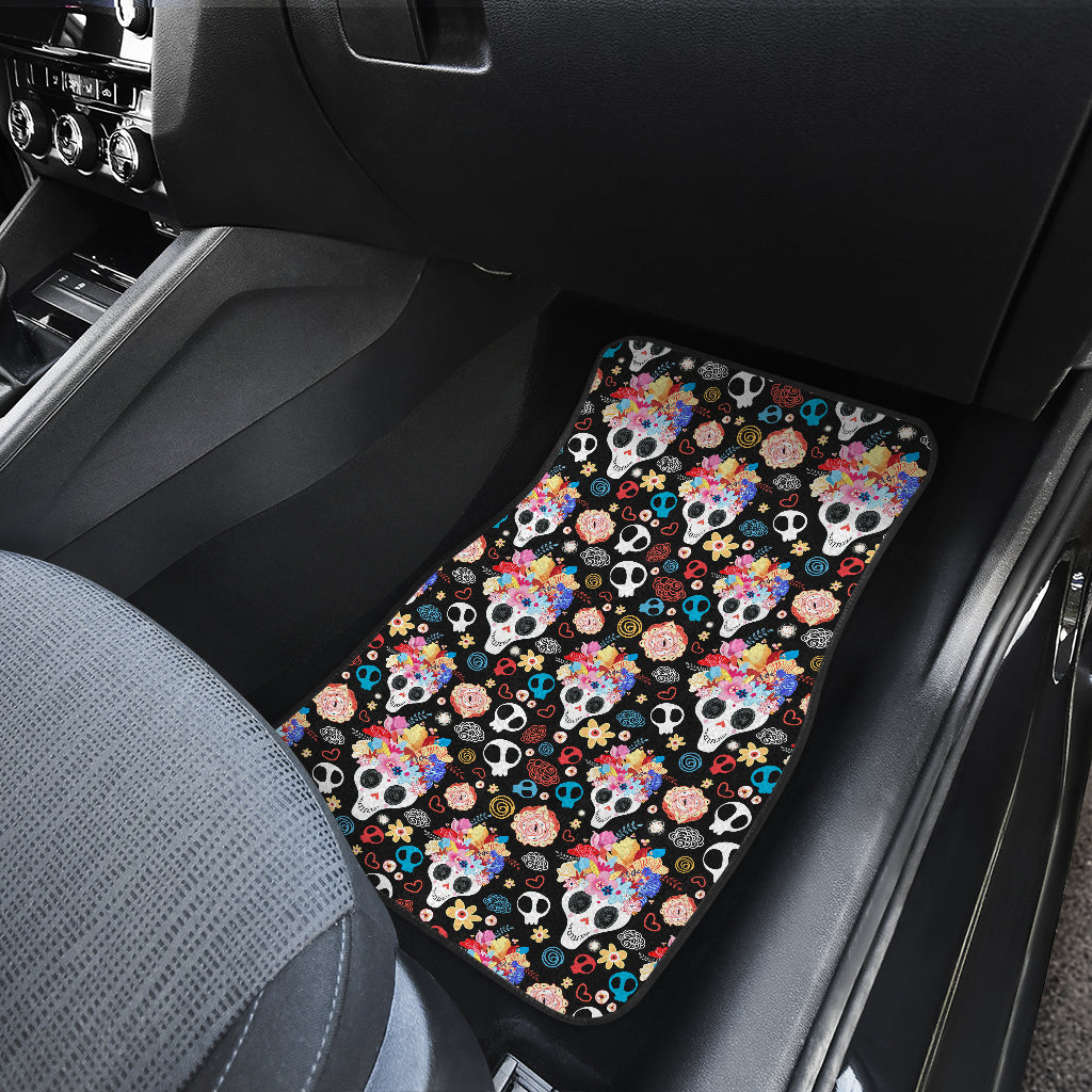 Set of 4 pcs floral sugar skull car mats