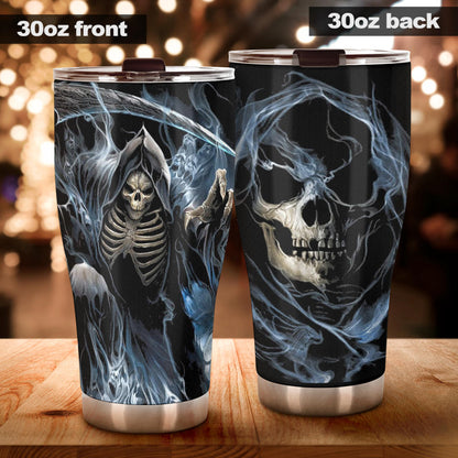 Grim reaper skeleton skull tumbler mug cup