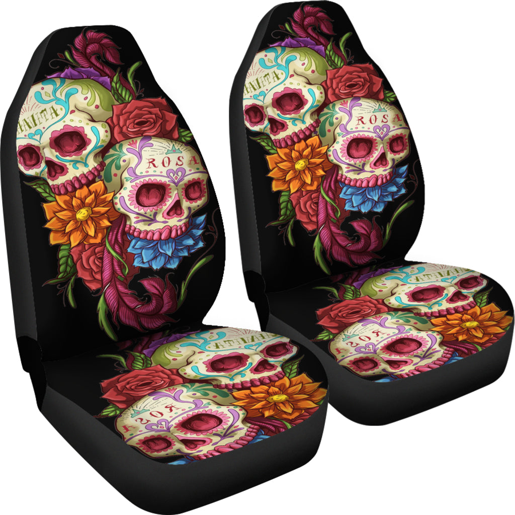 Set 2 pcs day of the dead sugar skull car seat covers