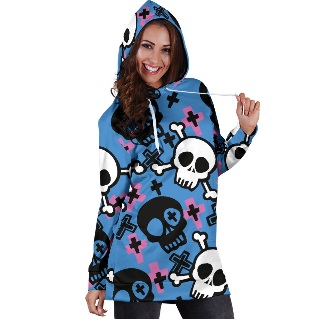 Women`s Hoodie Dress Skull And CrossBones | Premium Ladies Hoodie Dress