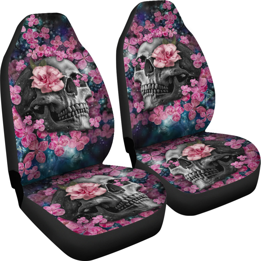 Set of 2 beautiful floral sugar skull car seat covers