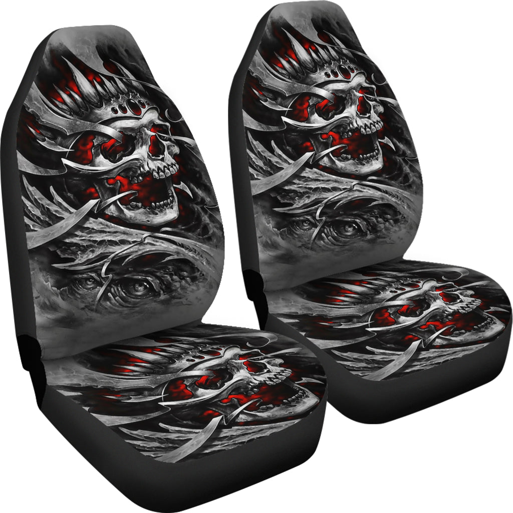 Set of 2 Gothic sugar skull seat covers