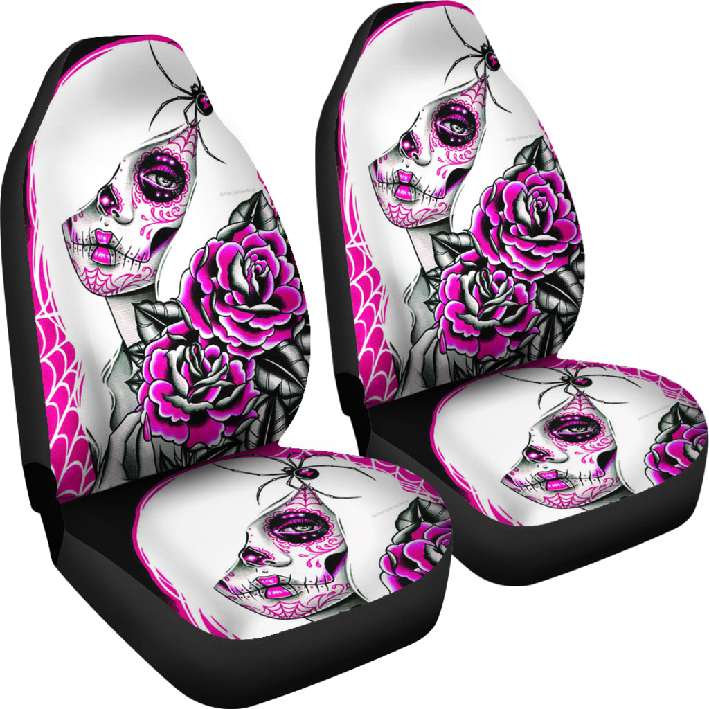 Set 2 pcs Sugar skull girl skull car seat covers