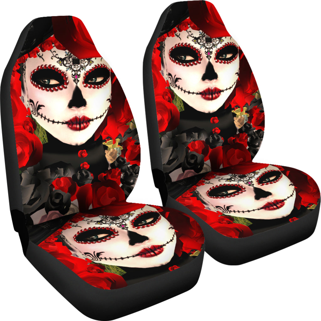 Set of 2 pcs sugar skull girl car seat covers