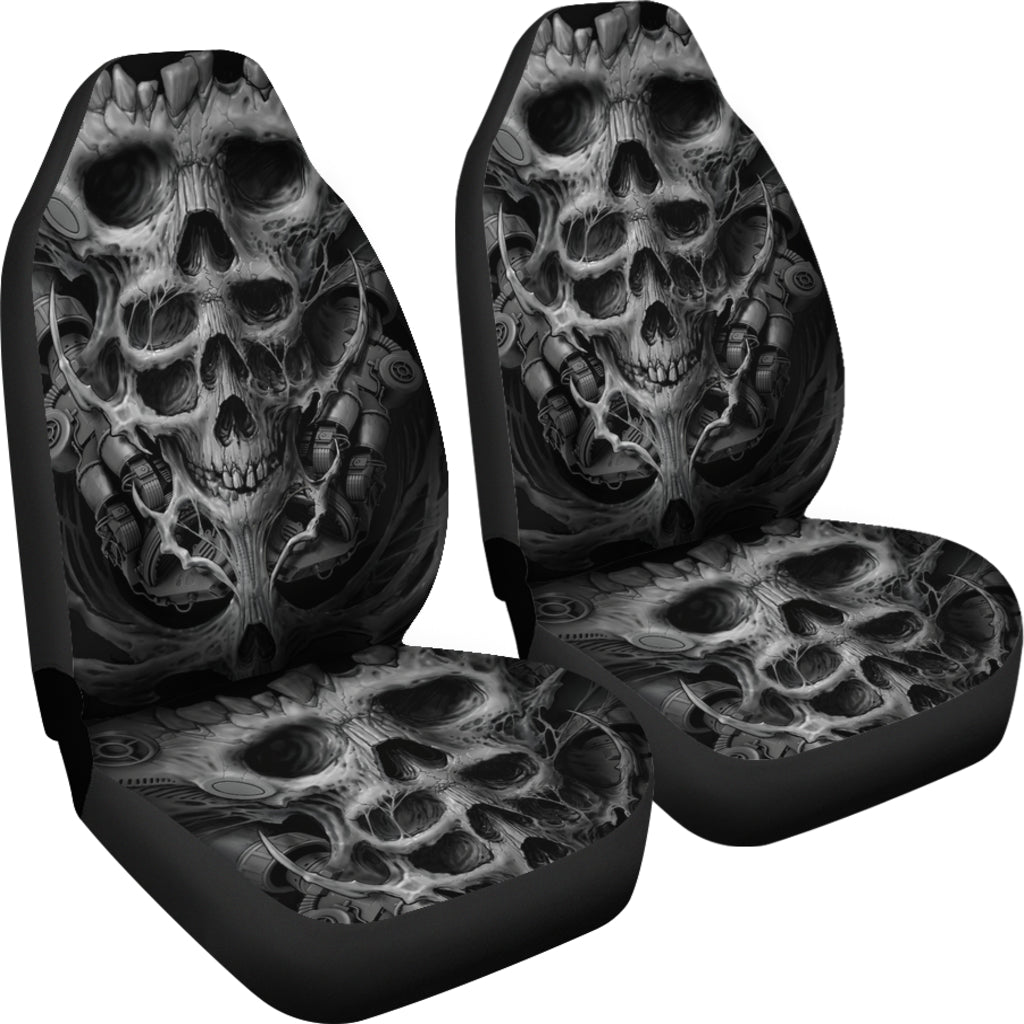 Set of 2 pcs - Skull Gothic Horror Flaming Fire Halloween skull car seat covers