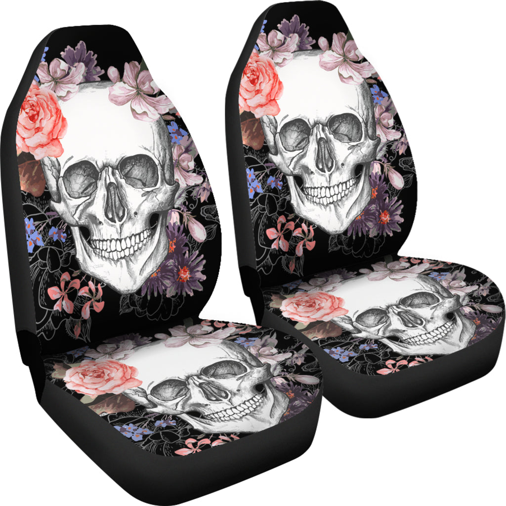 Set 2 pcs Floral gothic sugar skull car seat covers