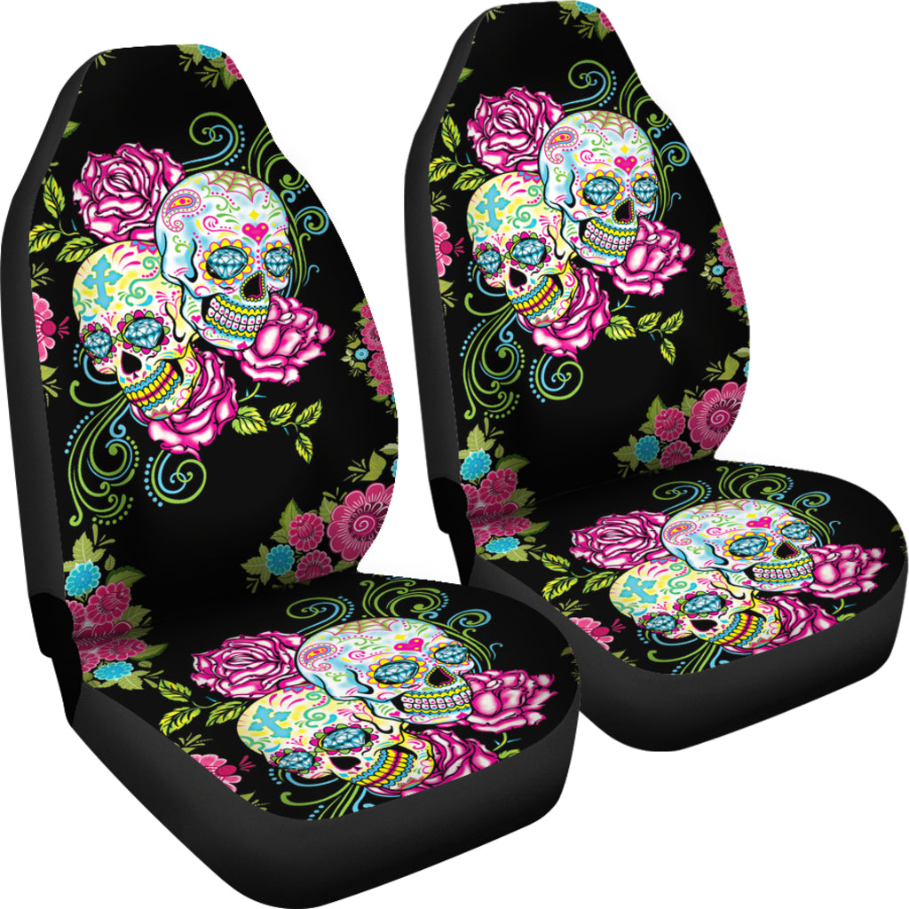 Set 2 pcs Floral sugar skull car seat covers