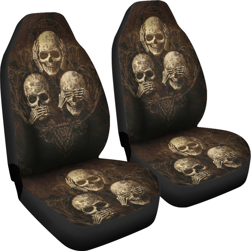 Set of 2 pcs - No hear no see no speak skull car seat covers