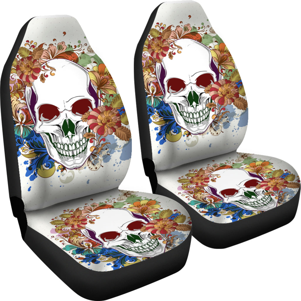 Set of 2 pcs floral skull car seat covers