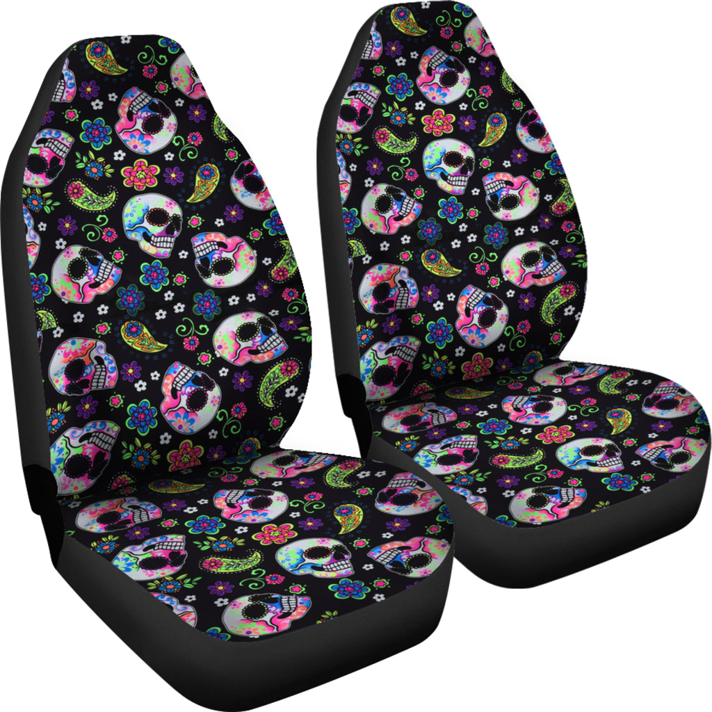 Set of 2 sugar skull car seat covers