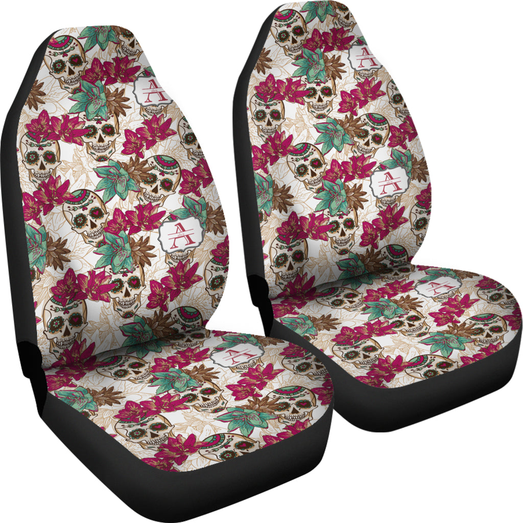 Set of 2 pcs sugar skull car seat covers