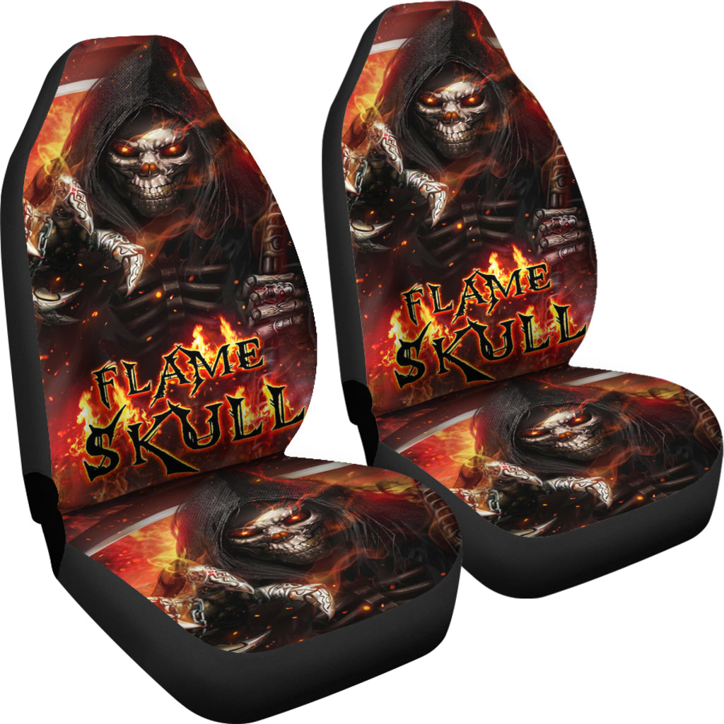 Set of 2 pcs flaming skull car seat covers