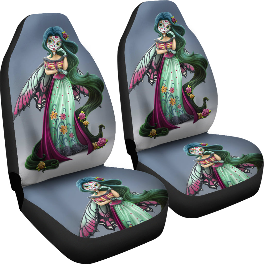 Set of 2 pcs beautiful girl sugar skull car seat covers